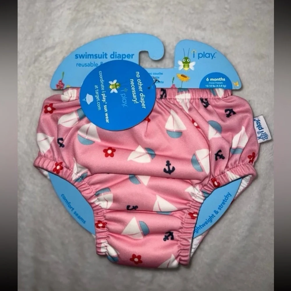 New Reusable Pink Nautical Swim Diaper Size 6M